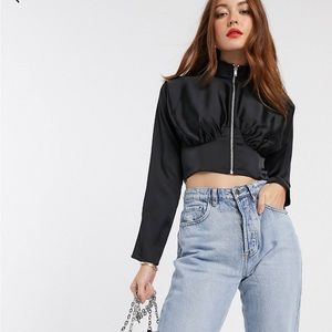 ASOS Design Zip Through Satin Top Jacket SZ12